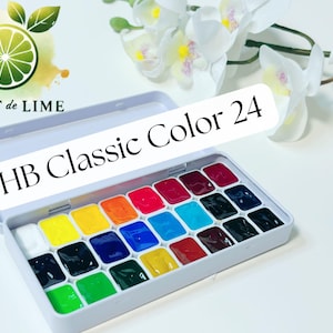 Holbein 24 Colors Classic Japanese Watercolor Paint - Repackaged Mini Pans - Travel Pans 0.8ml
