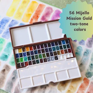 Mijello Mission Gold 56粒状水彩絵具 | ツートントルマリンカラー、再パッケージクッキーパレット入り | 各0.5ml - 米国関税無料