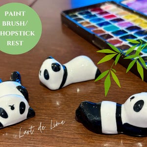 Adorable Ceramic panda Brush Rest | Watercolor Brush Holder | Chopstick Rest