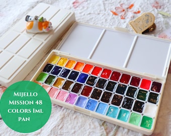 Mijello Honsell 87024 Mijello Mission Gold Aquareldoos met 24 kleuren in 3/4 potjes, geavanceerde aquarelverf, intensieve helderheid, zonder kobalt- of cadmiumpigmenten