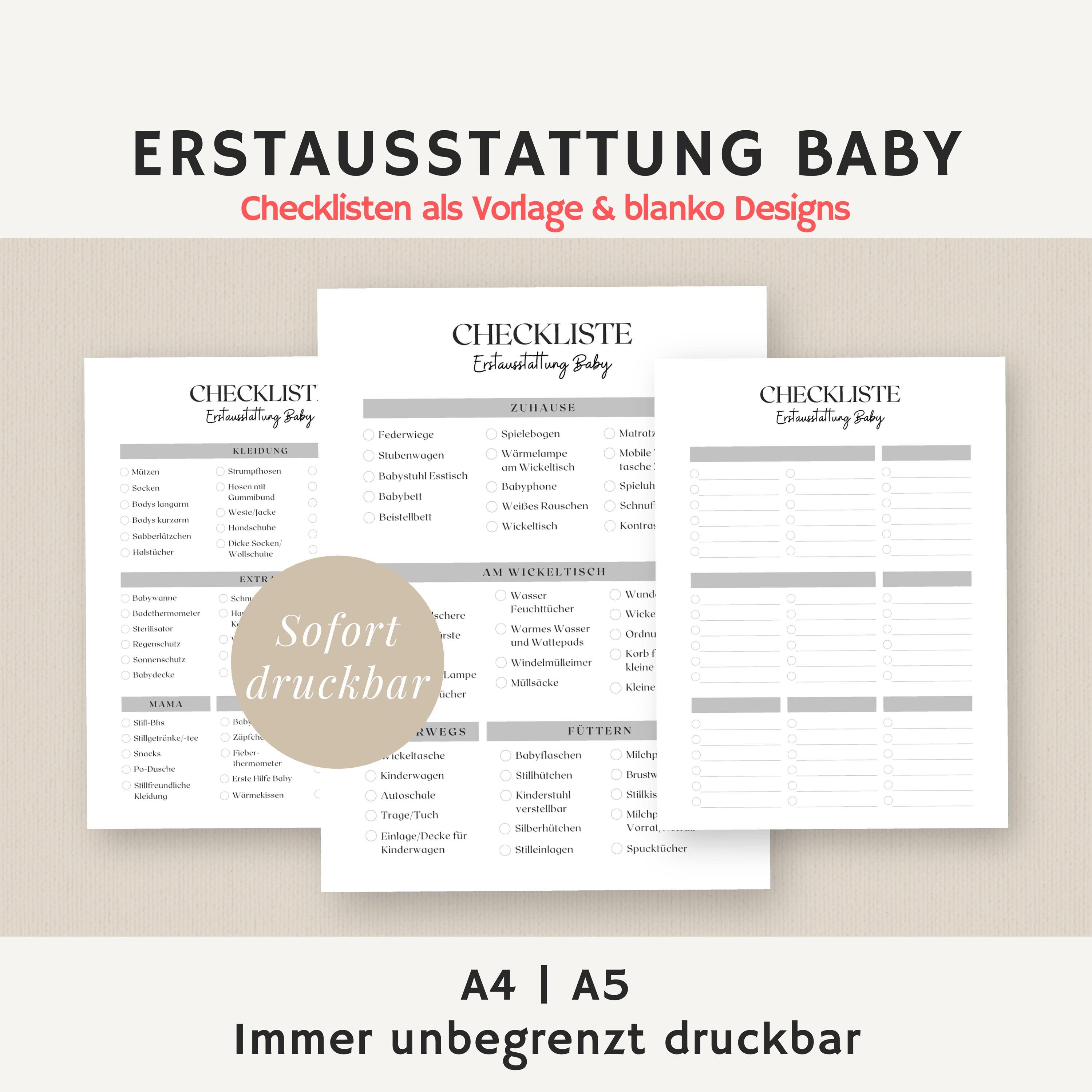 Baby's first equipment | Checklist for first equipment | Checklist for baby | German | to print | A4 A5 PDF
