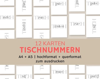 Table numbers pdf german | Table numbers paper | Table numbers wedding | Stationery | a4 a5 pdf | for printing