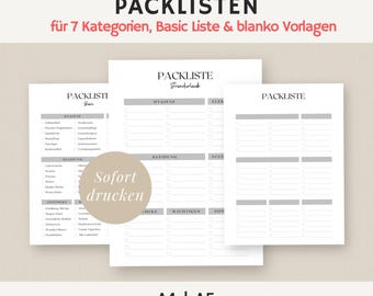 Packing list for vacation | Packing list to print | Travel planning | Vacation planning | Checklist | German | A4 A5 PDF