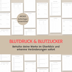 Bloeddruk bloedsuikerdagboek Duits | Bloeddruksjabloon | Bloeddruklogboek | Bloedsuikermeter | a4 a5 pdf | om af te drukken
