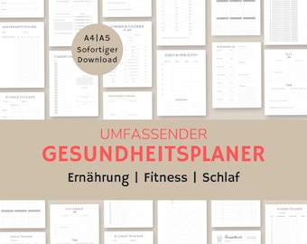 Gesundheits Tagebuch deutsch | Gesundheits Planer | Ernährungstagebuch | Fitness planer | Abnehmtracker | a4 a5 pdf | zum ausdrucken