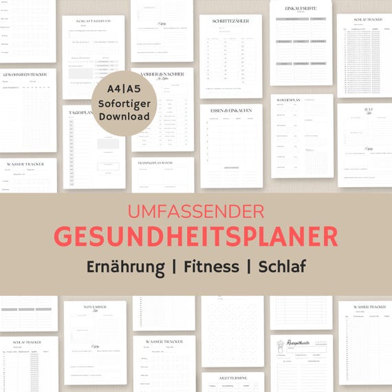 Gesundheits Tagebuch deutsch | Gesundheits Planer | Ernährungstagebuch | Fitness planer | Abnehmtracker | a4 a5 pdf | zum ausdrucken