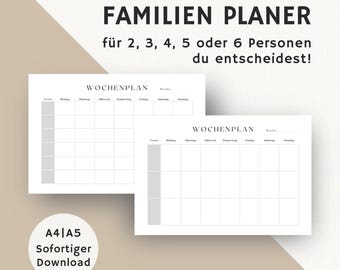 Family planner to print | Weekly planner family | 2 to 6 people | Weekly plan family | Planner child | German | Print PDF