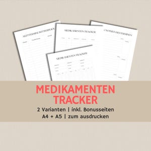 Medicatietracker | Sjabloon voor medicatieplan om af te drukken | Medicatieprotocol | pdf-a4-a5 | Duits