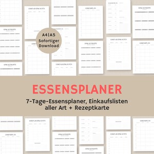 Essensplan digital | Essensplan woche pdf | Menüplaner für Kinder | Menüplaner digital | Essensplan Papier | Rezeptkarten | A4 A5 pdf