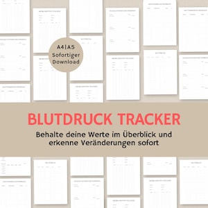 Bloeddrukmeter Duits | Meet hoge bloeddrukwaarden | Bloeddrukdagboek | Bloeddruksjabloon | a4 a5 pdf | uit te printen