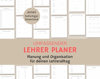 Lehrerplaner deutsch | Unterrichtsplaner a4 | Schulplaner Lehrer | Lehrerkalender undatiert | a4 a5 pdf | zum ausdrucken