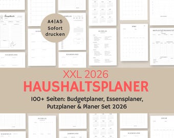Household planner pdf | Household book German | Budget planner 2026 | Cleaning schedule template | Meal planner | A4 A5 printable