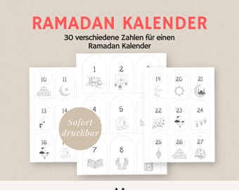 Ramadan calendar numbers to print | Make your own Ramadan calendar | DIY Ramadan calendar | Ramadan children's calendar | Number pendants
