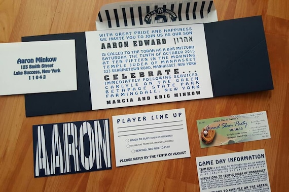 baseball theme invitation bar mitzvah 2 pocket pocketfold etsy