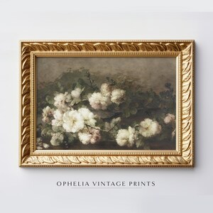 Impressão de arte de parede vintage, arte de parede de primavera, impressão de casa de fazenda, decoração de coquete, pintura de rosas vintage, arte floral vintage, arte de casa de campo