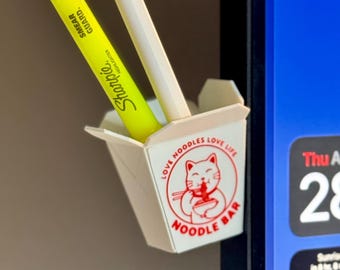 Noodle Bar Mini Takeout Box- Stick-On Pen Holder & Tiny Vase | Cute WFH Desk Decor