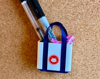 Mini Grocery Tote Push Pin Vase | Kawaii Cork Board Planter | Miniature Canvas Bag Cubicle Decor