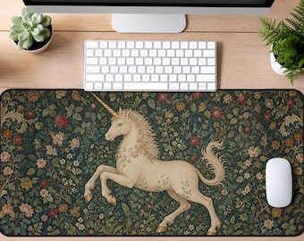 Floral Unicorn Desk Mat, Rose Garden Desk Pad, Large Mouse Pad, Keyboard Mat, Home Office Decor, Grandmillennial Gift for Her