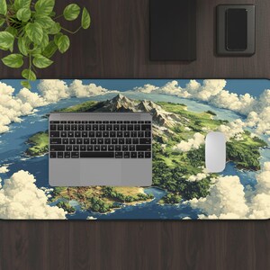 Fantasy World Map Desk Mat, Pixel Art Mouse Pad, RPG Desk Pad XL, Mountains Keyboard Mat, Gift for Gamers and Office Decor