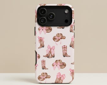 Coquette Cowgirl Phone Case: Pink Bow Western Cover for iPhone 17 16 15, Galaxy S25 S24 S23 & Pixel 9 8 7