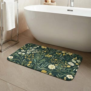 Floral Bath Mat, Non Slip Flower Bathmat, Botanical Bathroom Decor, Cute Nature Shower Rug, Memory Foam Bathroom Rug