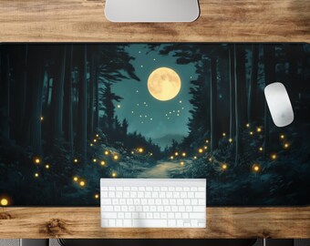 Dark Forest Desk Mat Large Enchanted Forest Mousepad XL Goblincore Desk Pas Gaming Fantasy Computer Mat Anime Moon Magic Keyboard Mat