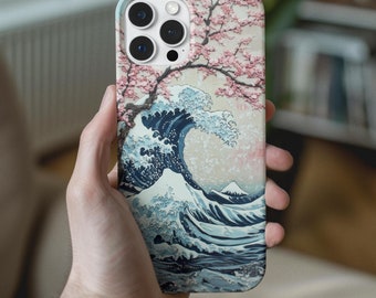 Die große Welle Handyhülle, Kirschblüte iPhone Hülle, Iphone 14 15 16 Hülle, Samsung Galaxy S22 S23 S24 Hülle, japanische Handyhülle, Wave Hülle