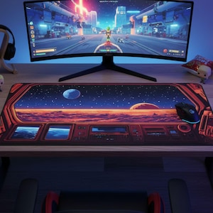 Space Desk Mat, Milky Way Galaxy Gaming Mouse Pad, Anime Style, Cosmic MousePad XXL, Cosmos Large Keyboard Mat, Astronaut Desk Accessories