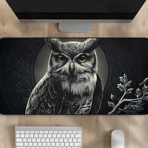 Gothic Owl Desk Mat, Dark Academia Fantasy Mouse Pad, Black Bird Desk Pad, Dark Nature Desk Decor Witchy Gothic Large Mouse Pad, Gamer Gift