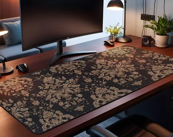 Victorian Desk Mat, Dark Academia Large Mousepad, Gothic Keyboard Pad, Baroque Computer Mat, Black Gold Desk Accessory, Vintage Office Decor