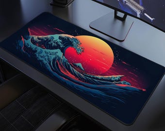 Japanese Wave Desk Mat, Great Wave off Kanagawa Mouse Pad Large Japanese Desk Pad, XXL Gaming Deskmat, Waves Keyboard Mat, Gift for Gamers
