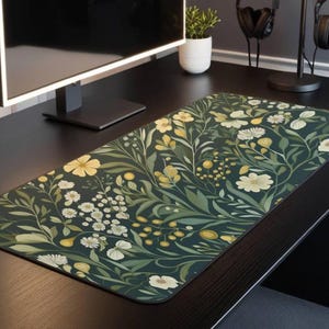 Aesthetic Floral Desk Mat, Botanical Mouse Pad, Cottagecore Desk Mat, Dark Cottagecore Mousepad XL, Flower Desk Pad, Wildflower Desk Decor