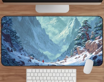 Pixel Art Desk Mat, Snowy Mountain Mouse Pad XXL, Landscape Desk Pad, Large Gaming Keyboard Mat, Gift for Gamers, Office Decor Accessories