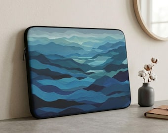 Blue Laptop Sleeve, Cute Zipper Laptop Sleeve, Lenovo HP Macbook Sleeve, 15 inch, 13 inch & 12 inch Abstract Computer Sleeve, Coworker Gift