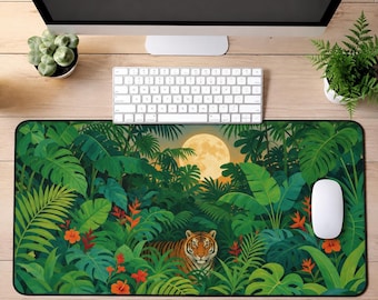 Tiger Desk Mat, Rousseau Jungle Desk Pad, Large Mouse Pad, Keyboard Mat, Computer Desk Mat, Home Office Decor, Tiger Lover Gift