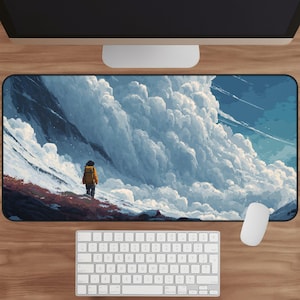 Pixel Art Desk Mat, Cloudscape Mouse Pad XXL, Adventure Desk Pad, Large Gaming Keyboard Mat, Gift for Gamers, Office Decor Accessories