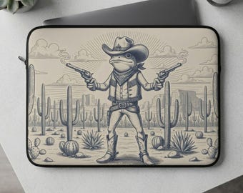 Cowboy Frog Laptop Sleeve, Western Toad Gunfighter Case, Desert Cactus Aesthetic MacBook Bag, Vintage Retro Southwest Tech Accessory