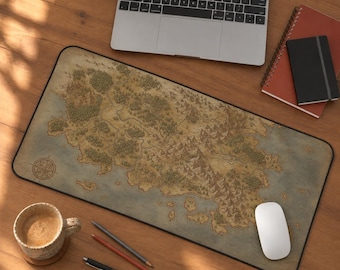 Fantasy Map Desk Mat, Vintage World Desk Pad, Large Mouse Pad, Keyboard Mat, Home Office Decor, Gift for Gamers