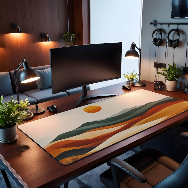 Boho Aesthetic Desk Mat, Large Minimalist Desk Pad, Landscape Mouse Pad ...