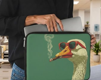 Funny Smoking Goose Laptop Sleeve, Zipper Lenovo HP Macbook Air Pro Sleeve, 15 inch 13 inch & 12 inch Cool Computer Bag, Coworker Gift