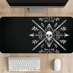Skull Gothic Mouse Pad Large, Desk Pad & Desk Mat, Dark Aesthetic Computer Mat, Black and White Horror Gaming Keyboard Mat, Mousepad XL