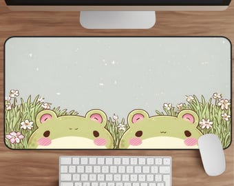 Cute Gaming Mouse Pad Kawaii Large Desk Mat Cartoon Frog Mousepad Pastel Green Gamer Desk Pad, Computer Keyboard Mat, Desk Accesories Decor