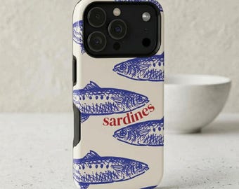 Sardines Phone Case Summer for iPhone 16 15 14 Pro Max, Samsung Galaxy S24 S23 S22, Pixel 9 8 7, Coastal Aesthetic Blue Fish iPhone Case