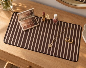 Personalized Makeup Mat, Custom Vanity Mat with Name, Monogram Beauty Mat, Striped Desk Pad, Makeup Desk Mat, Gift for Her, Christmas Gift