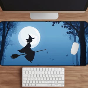 Witchy Desk Mat, Halloween Mouse Pad XL, Large Spooky Desk Pad, Witch Flying Keyboard Mat, Desk Accessory for Office or Gaming Setup