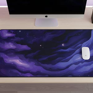 Purple Desk Mat, Celestial Moon Desk Mat, Purple Mousepad XXL, Desk Decor Desk Pad, Aesthetic Large Keyboard Mat, Abstract Gaming Playmat