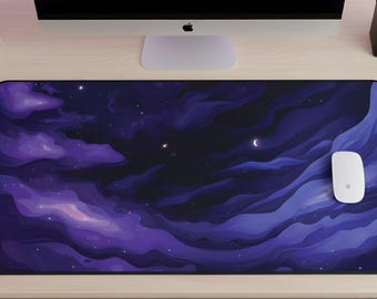 Purple Desk Mat, Celestial Moon Desk Mat, Purple Mousepad XXL, Desk Decor Desk Pad, Aesthetic Large Keyboard Mat, Abstract Gaming Playmat