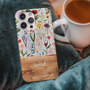 Custom Name Phone Case for iPhone 16 15 14, Samsung Galaxy S25 S24 S23, Pixel 9 8 7, Floral Personalized Phone Case, Monogram Phone Case