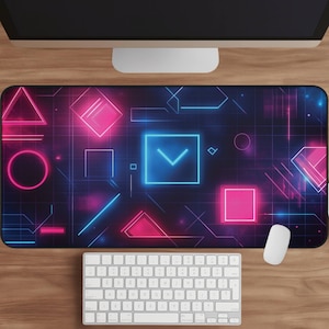 Cyberpunk Desk Mat Gaming Mouse Pad Large Desk Pad Colorful Retro Desk Decor Neon Geometric Shapes Computer Mat Gift Gamer Keyboard Mat XXL