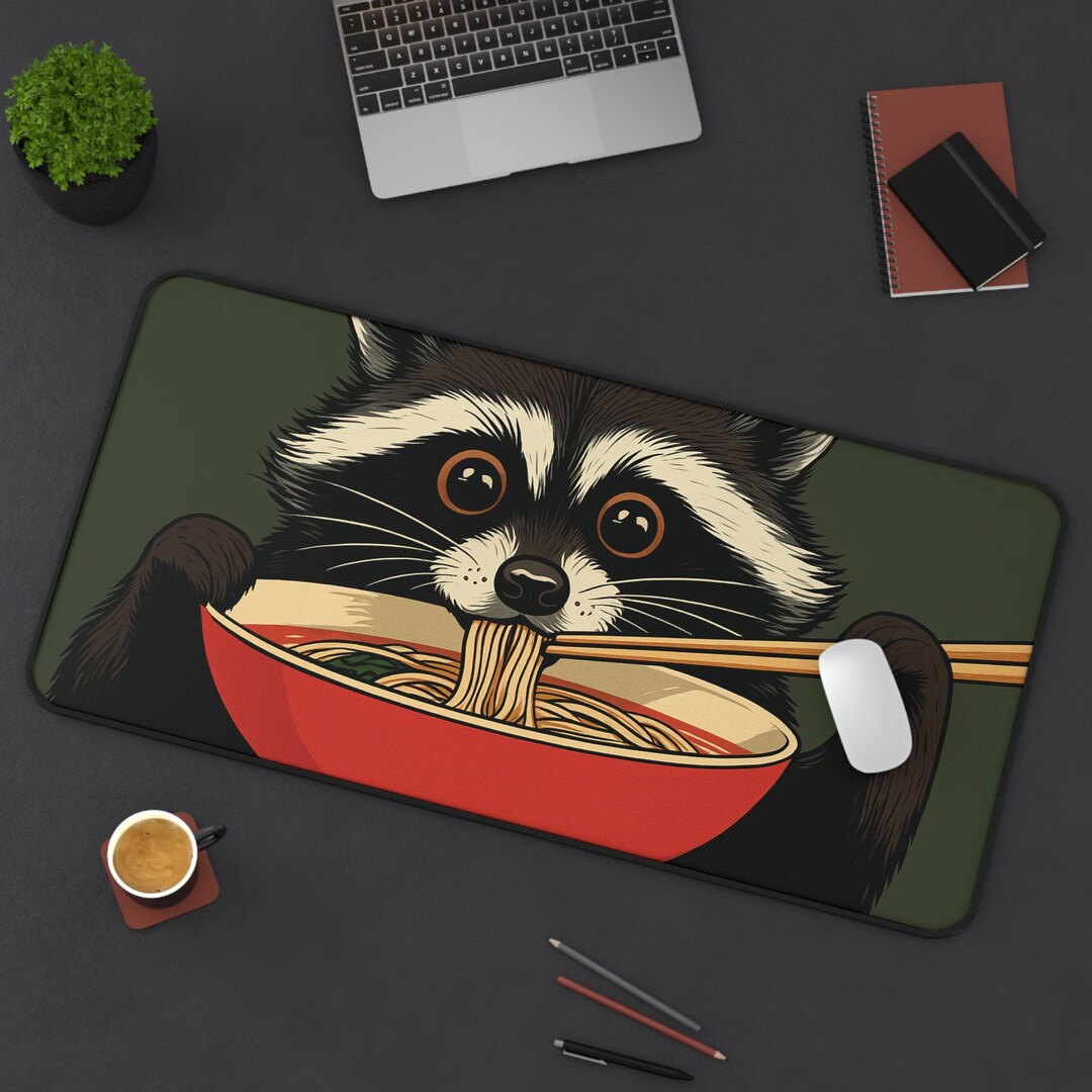 Cute Raccoon Desk Mat, Funny Animal Large Mouse Pad Raccoon Eating ...